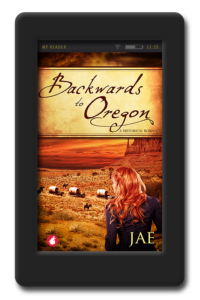 Cover of the lesbian historical romance Backwards to Oregon by Jae