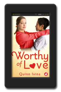 Cover of Worthy of Love by Quinn Ivins, an age-gap, workplace lesbian romance about learning you’re never too broken to be worthy of love